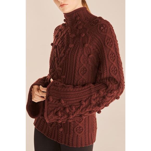 Rebecca Taylor Sweater Small Bauble Turtleneck Cable Knit Merino Wool Blend - Picture 2 of 13